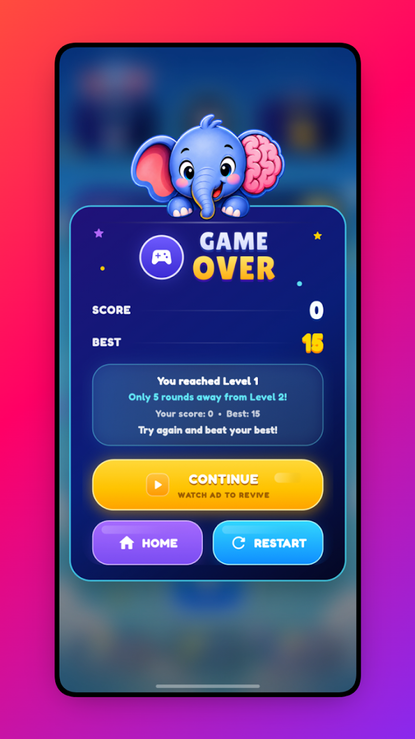 Brain Click game over screen