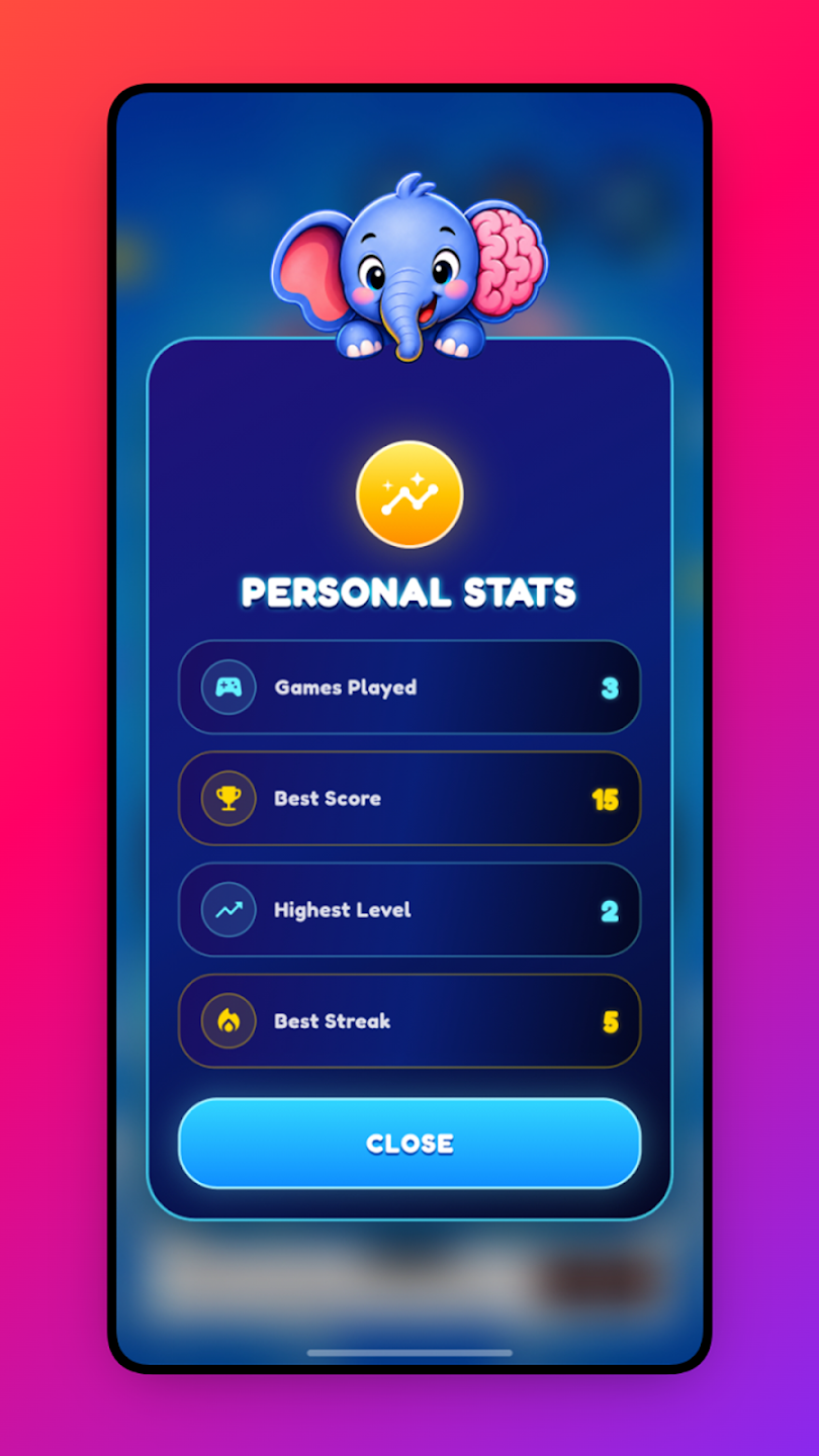 Brain Click personal stats screen